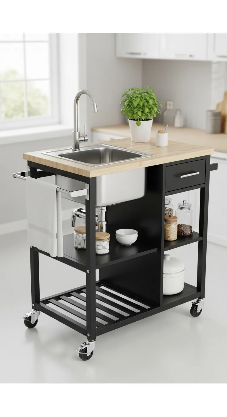18. Compact Mobile Island with Sink