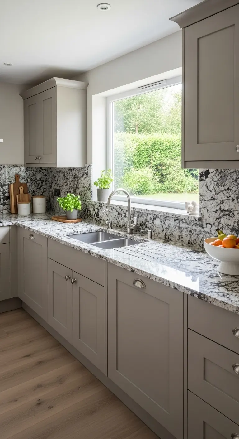 Taupe Cabinets with Granite Countertops