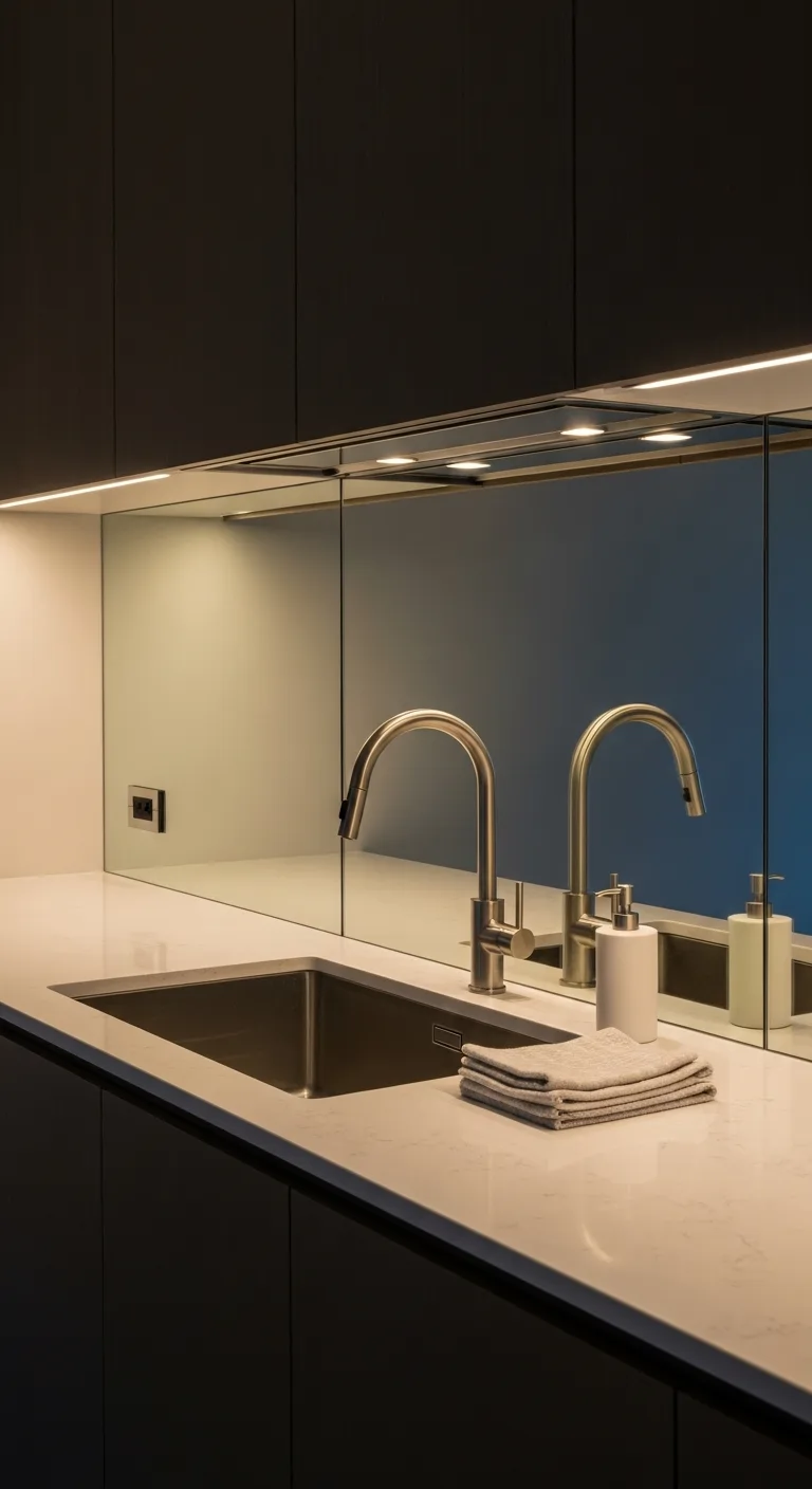 18. Use a Glass or Mirrored Backsplash