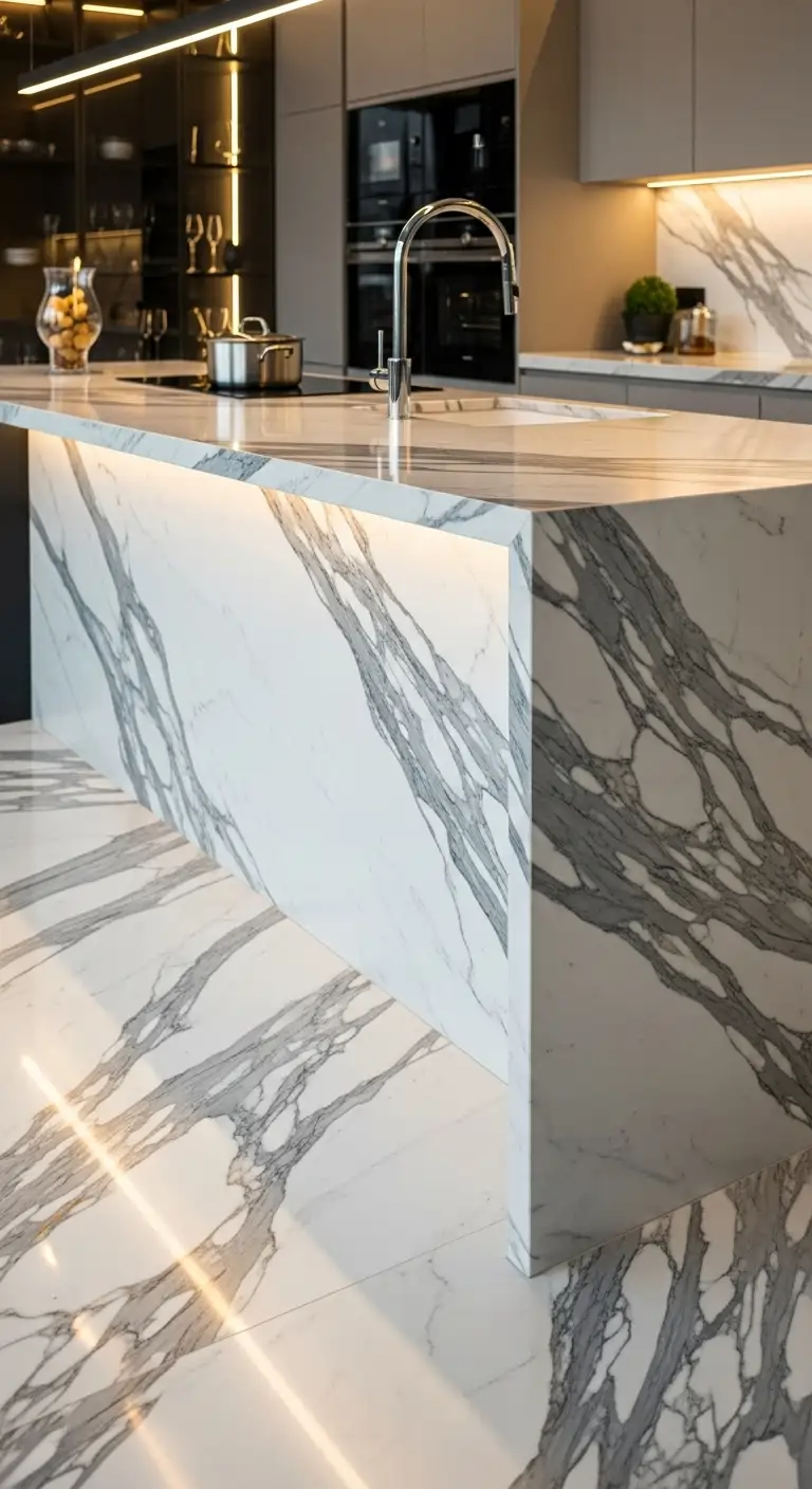 Calacatta Marble Island with Waterfall Edges