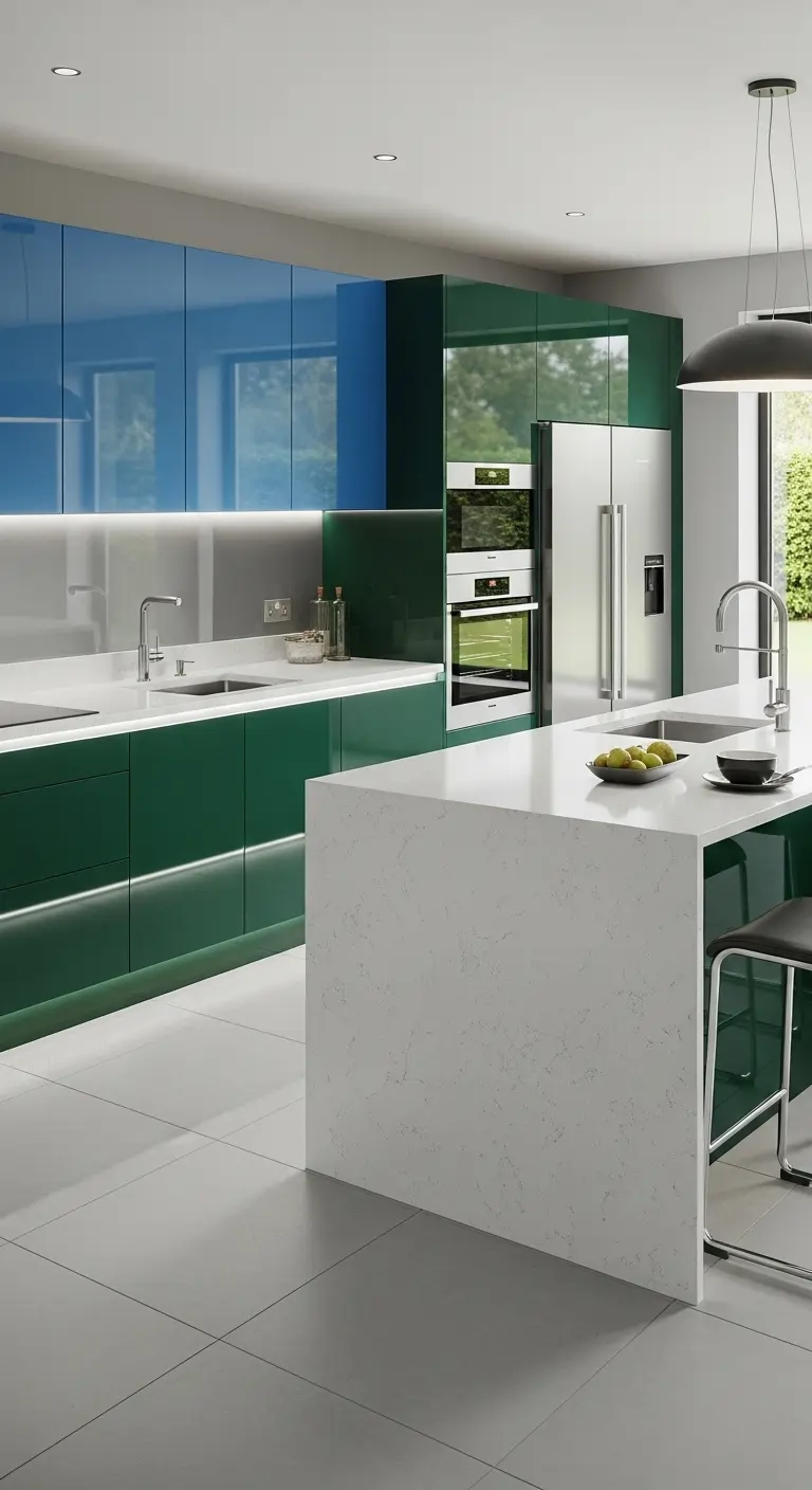 High-Gloss Colored Cabinets