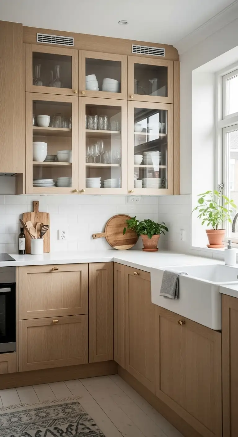 Scandinavian Kitchen Cabinets with Glass Doors