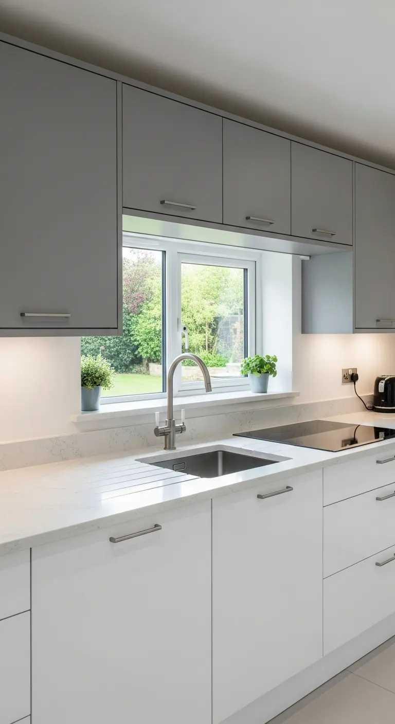 Two-Tone: Gray Upper Cabinets with White Lower Cabinets