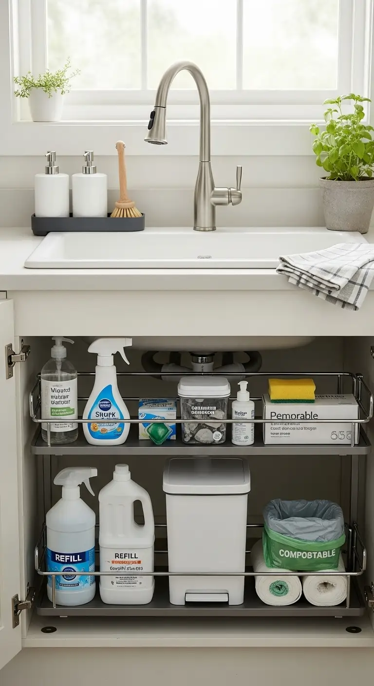 19. Use a Multi-Tier Shelf for Under-Sink Storage