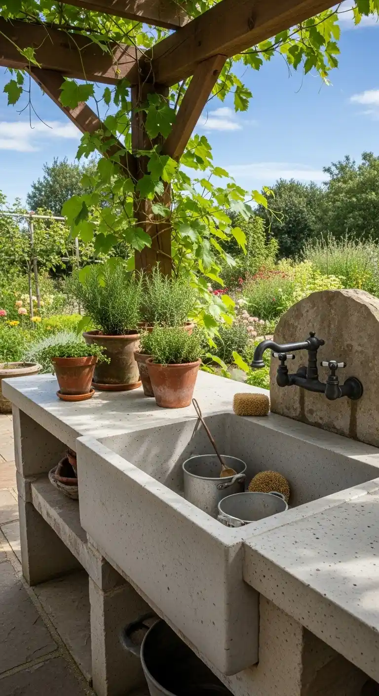 2. Concrete Countertop Sink with Rustic Finish