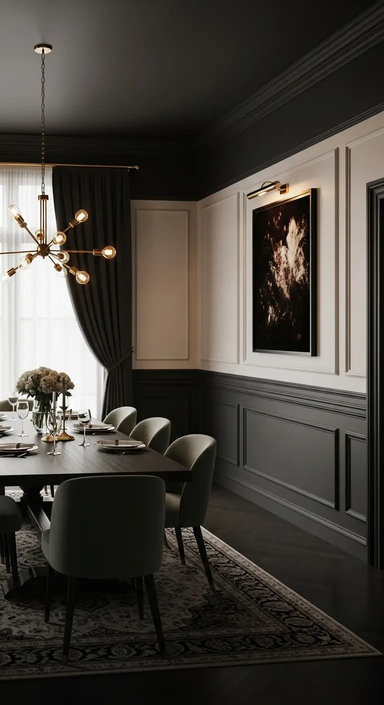 2. Dark Painted Wainscoting for Drama