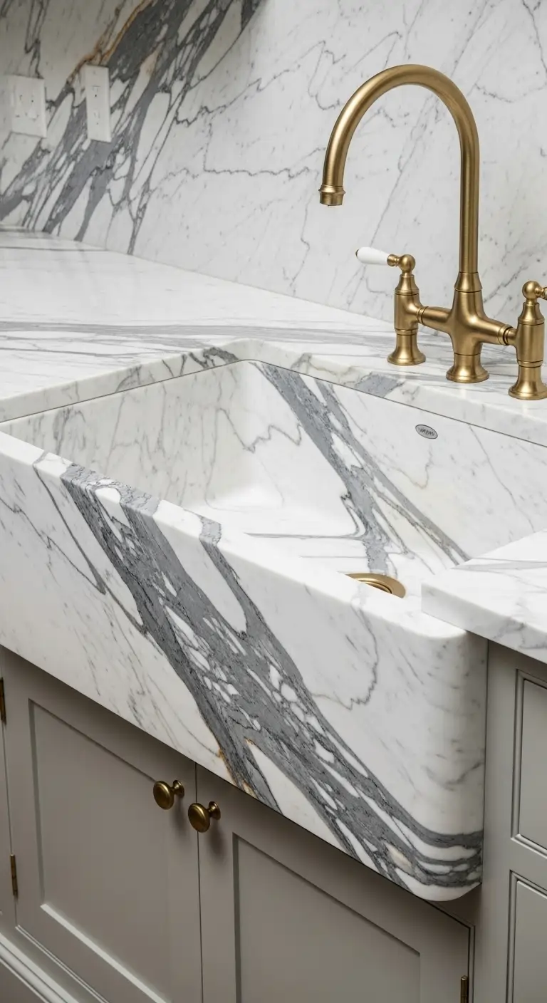 Farmhouse Style Calacatta Marble Sink with Apron Front