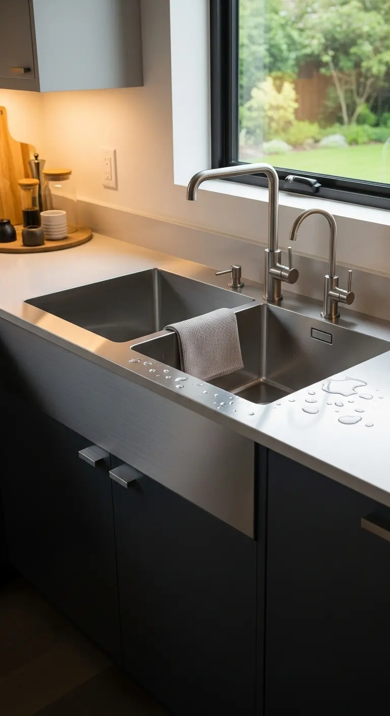 2. Stainless Steel Double Basin Corner Sink