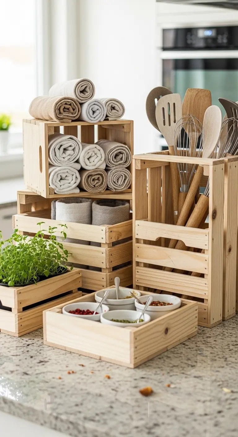 2. Wooden Crate Organizers