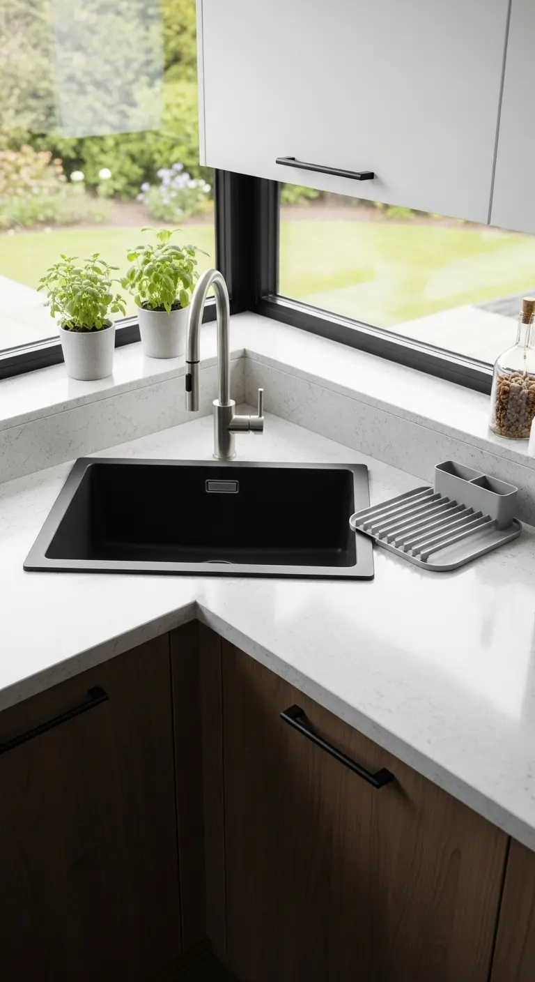 20. Black Matte Corner Sink