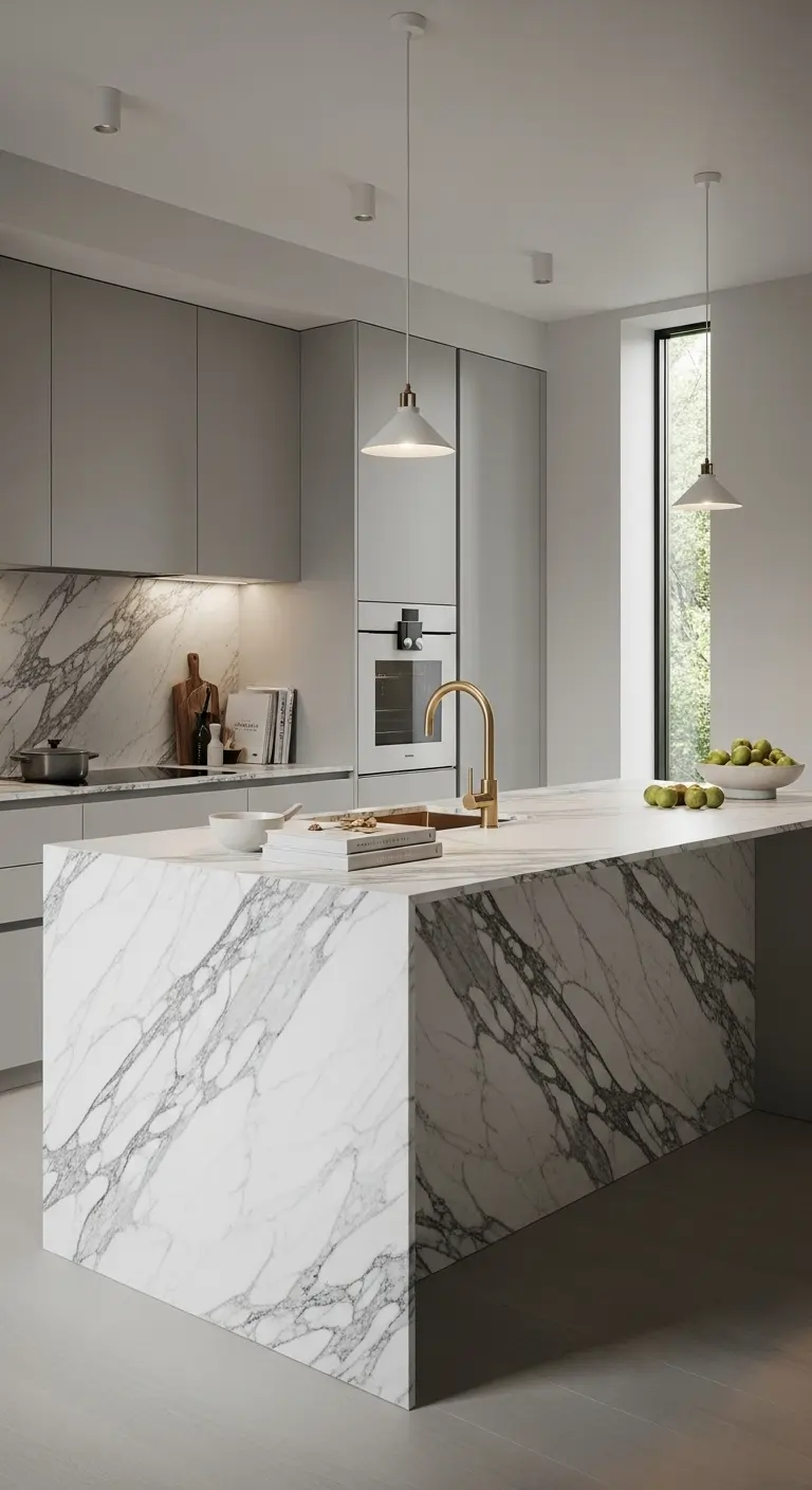 Calacatta Marble Island in a Minimalist Kitchen