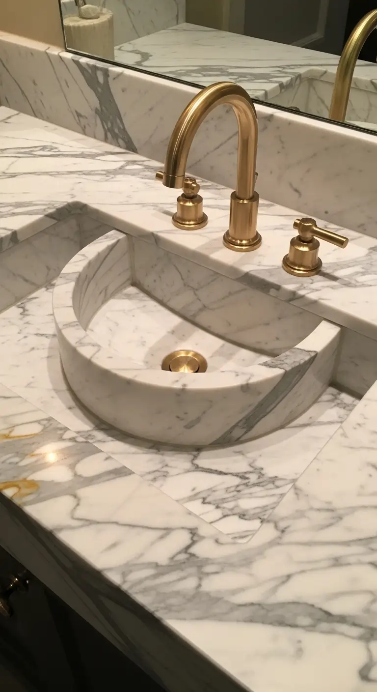 Layered Calacatta Marble Sink with Two-Tier Design