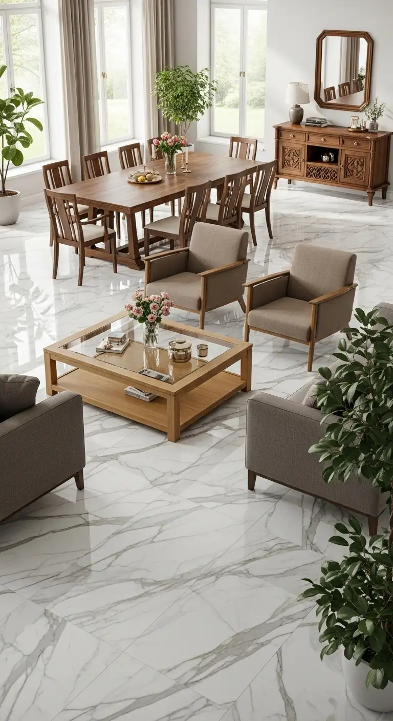 Pairing Calacatta Marble with Wooden Furniture