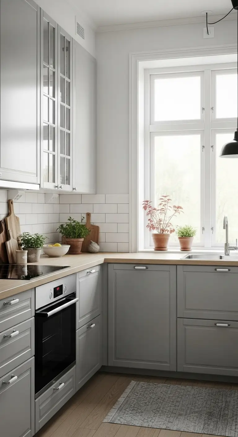 Soft Grey Scandinavian Kitchen Cabinets