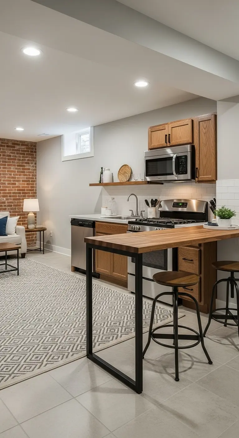 Basement Kitchenette with Stove and Open Floor Concept