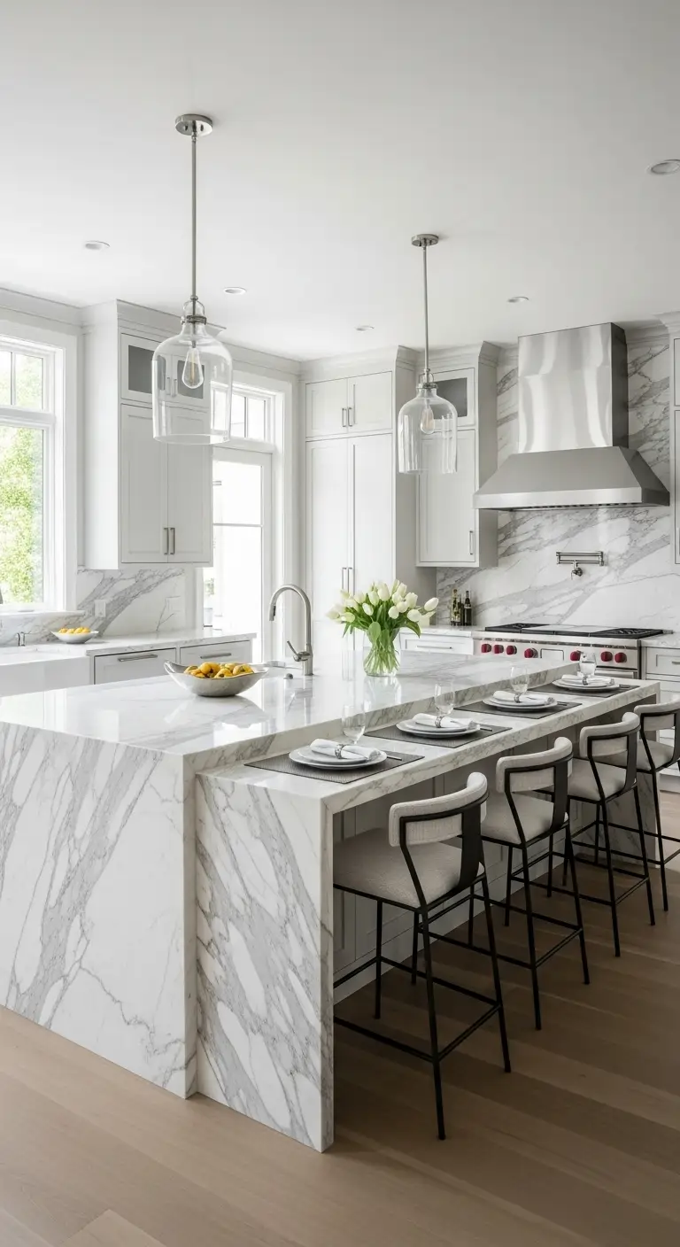 Calacatta Marble Island with Seating Extension