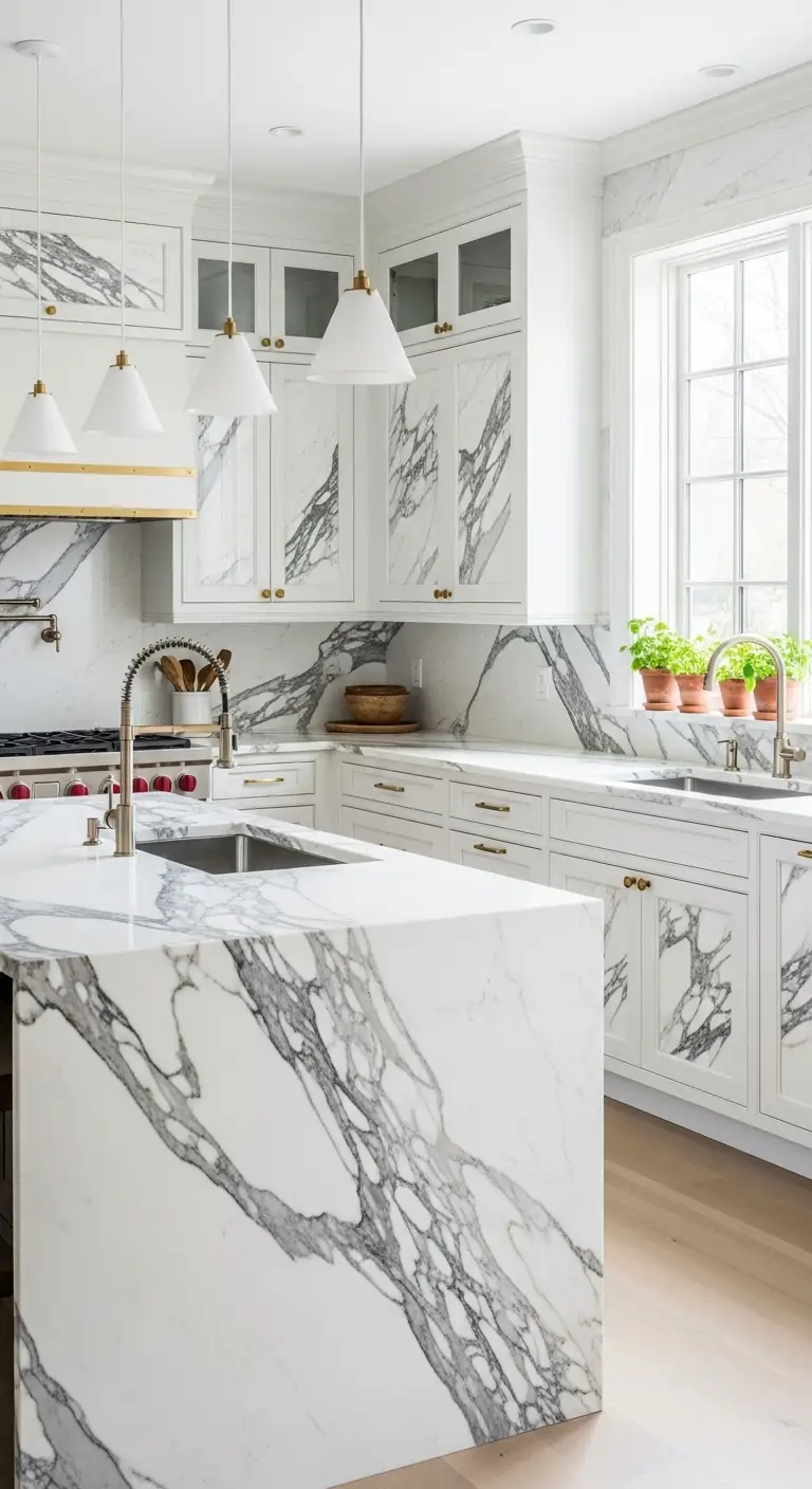 Marble Accent on Cabinet Doors