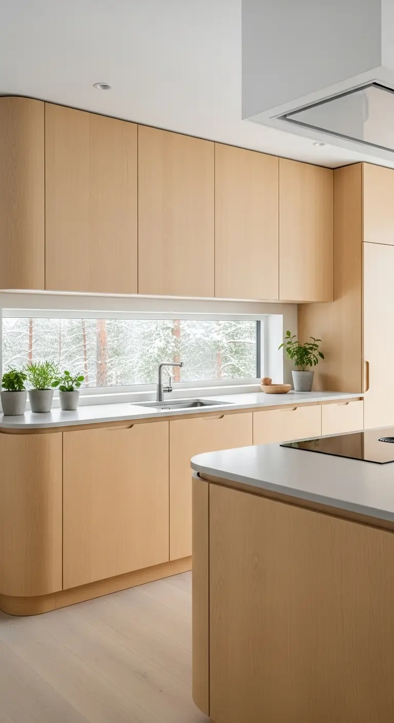 Scandinavian Kitchen Cabinets with Soft Curves