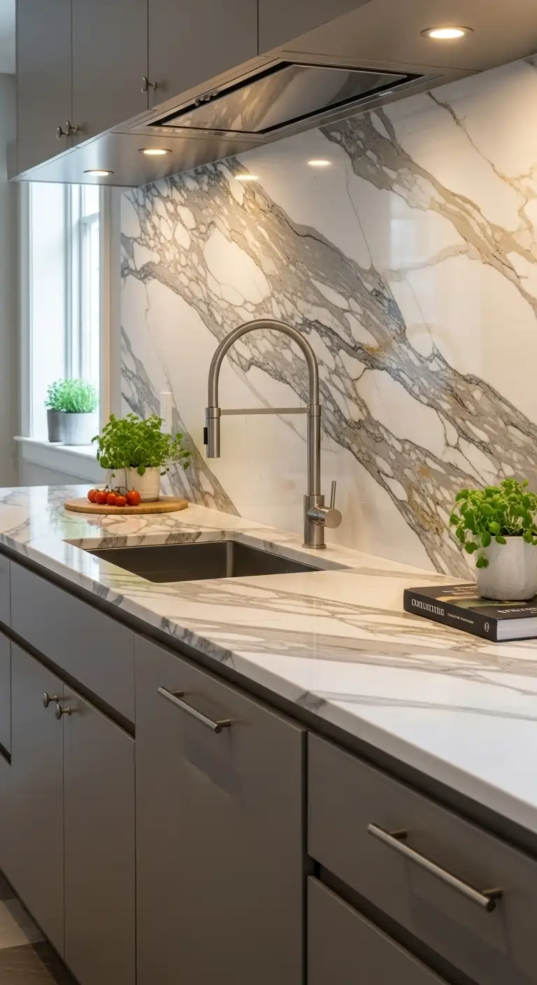 Seamless Marble Backsplash and Counter