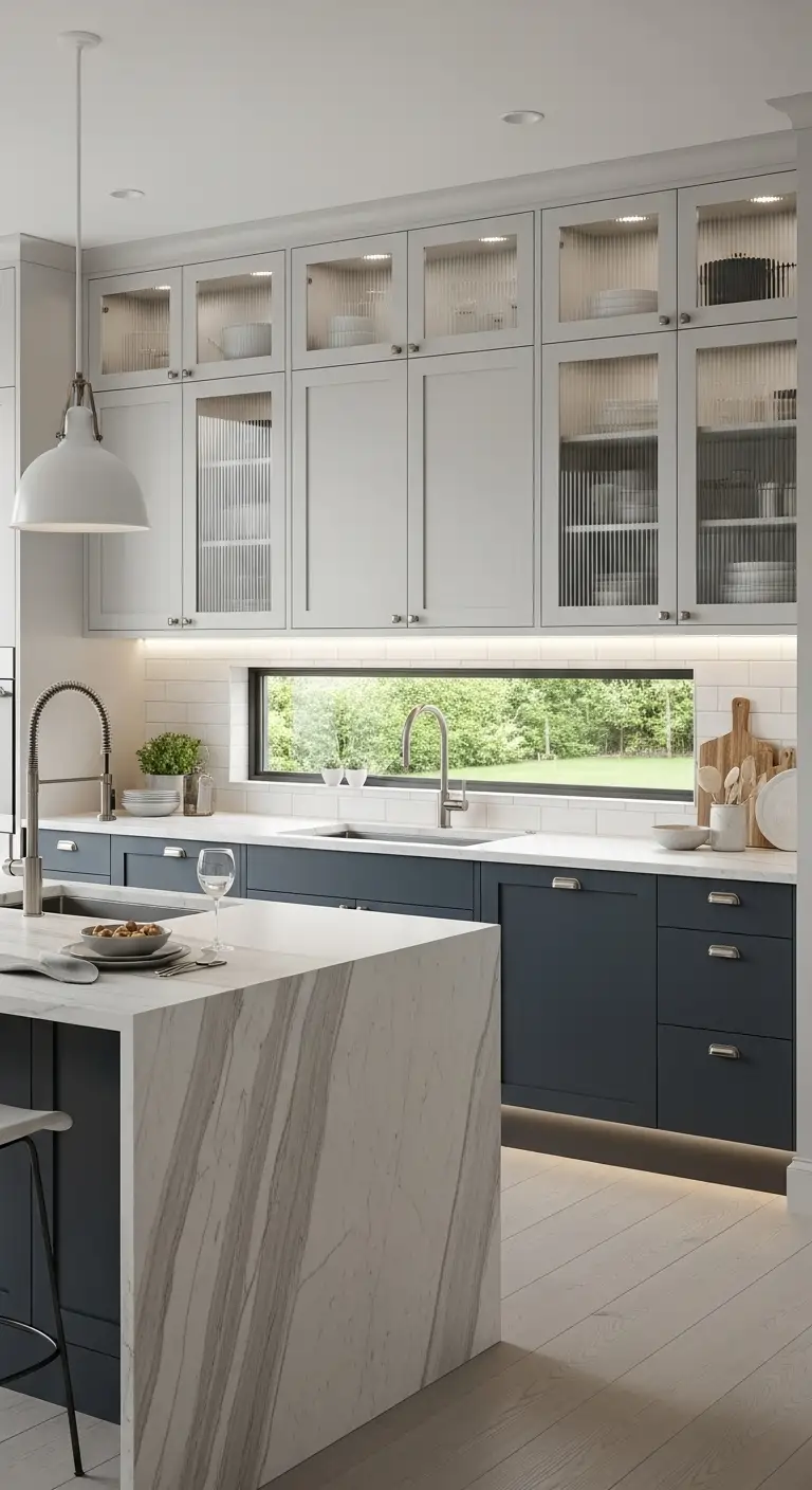 Two-Tone Floating Cabinets with Glass