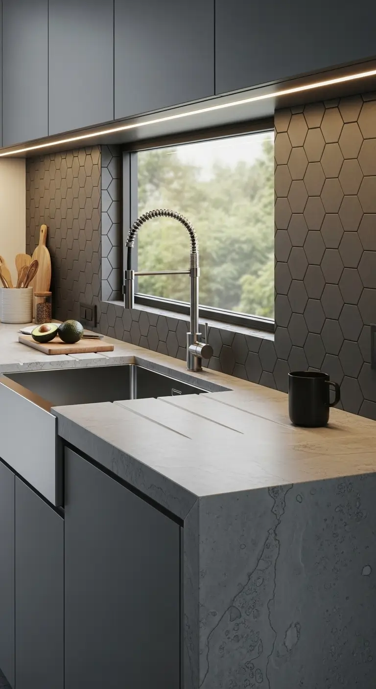 22. Hexagon Tiles with Concrete Counters