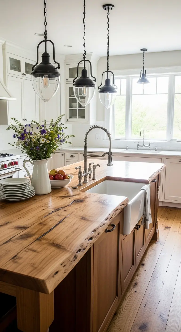 Maple Slab with Farmhouse Lighting