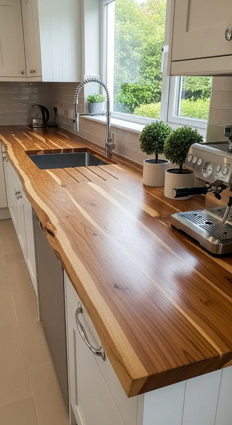 Teak Slab with Waterfall Edge