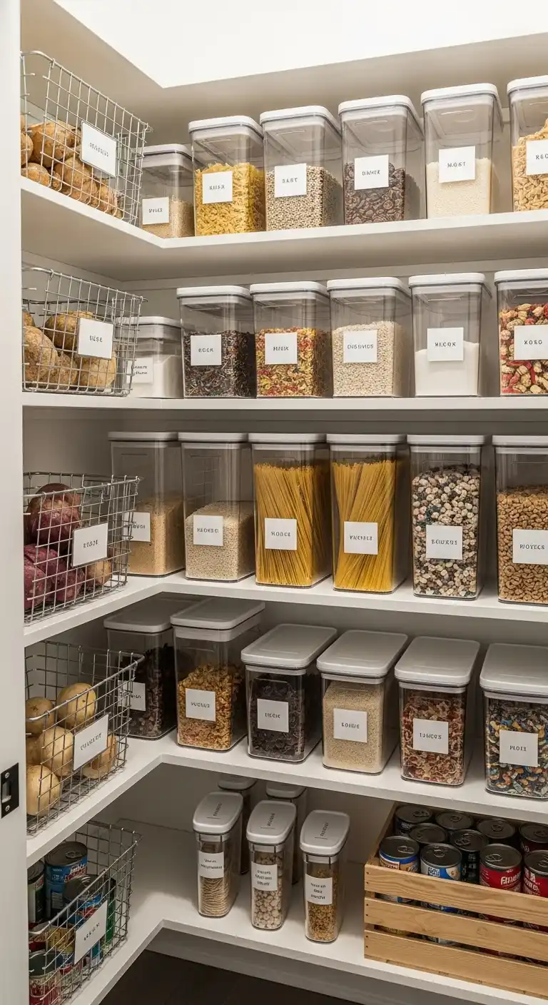 22. Use Clear Bins for Pantry Organization
