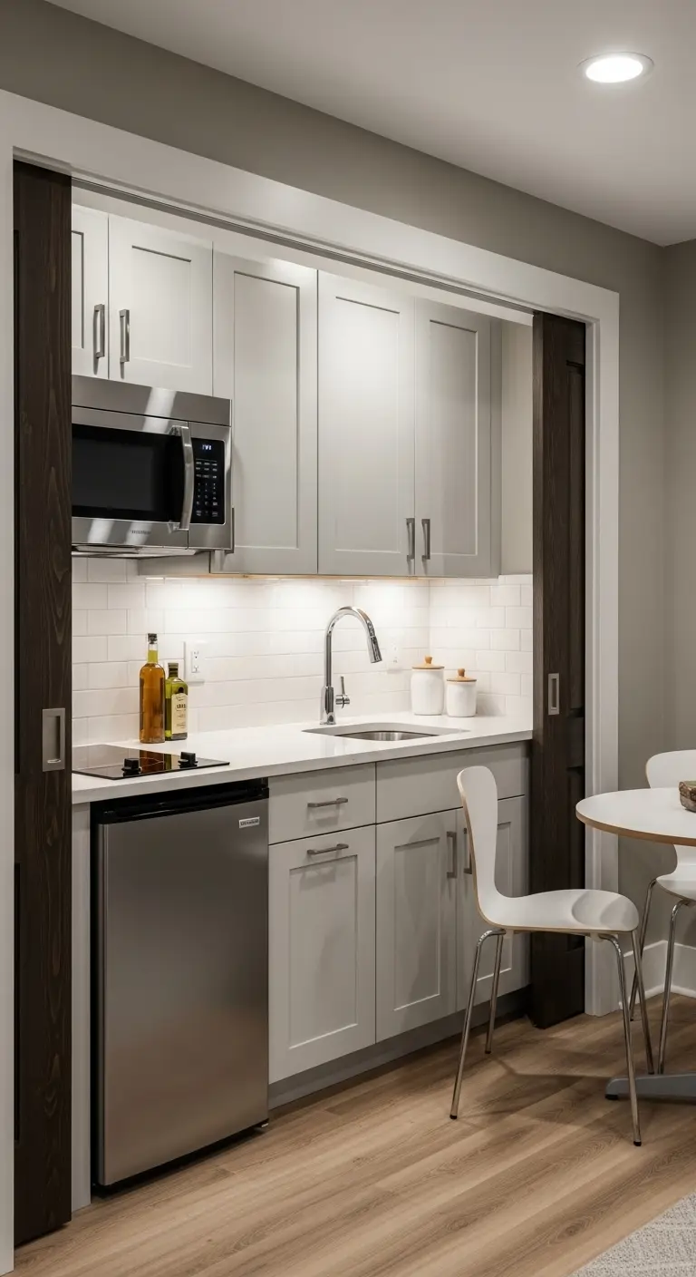 Basement Kitchenette with Pocket Doors