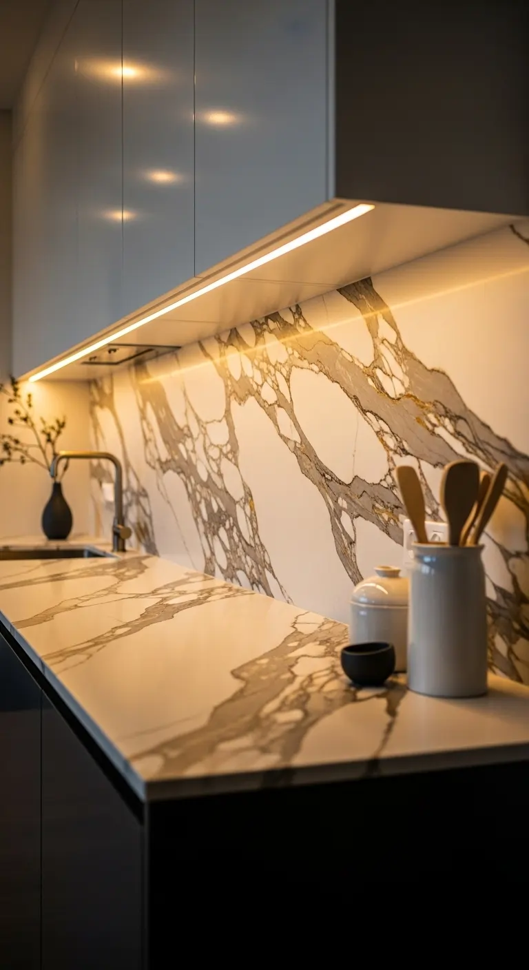 23. Calacatta Marble Paired with Warm Lighting