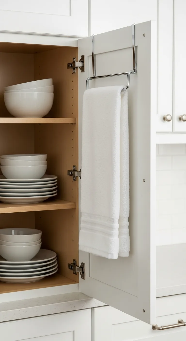 23. Hang a Towel Rack Inside Cabinets