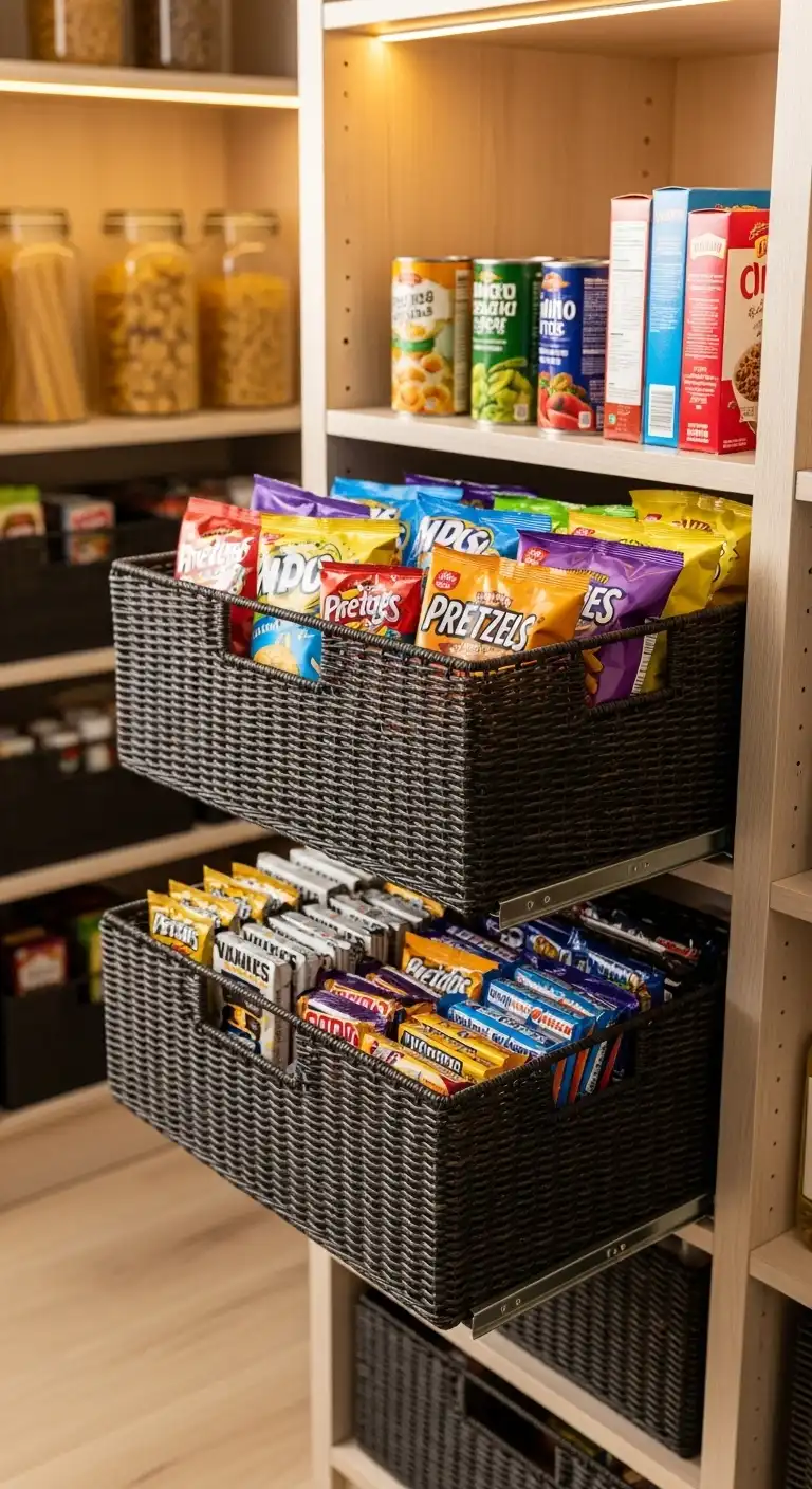 23. Tiered Pull-Out Baskets for Snacks