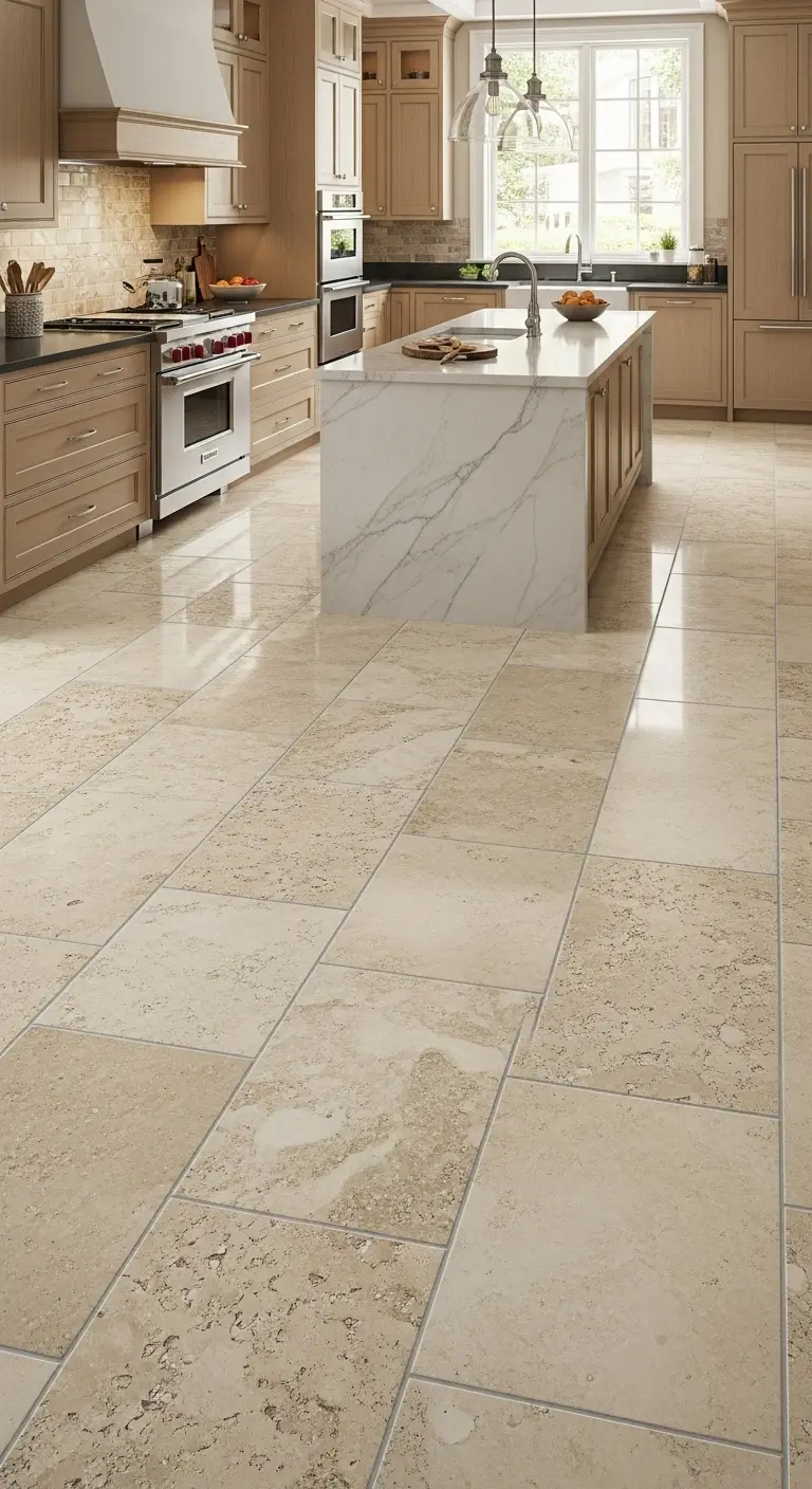 23. Travertine-Look Porcelain Tiles