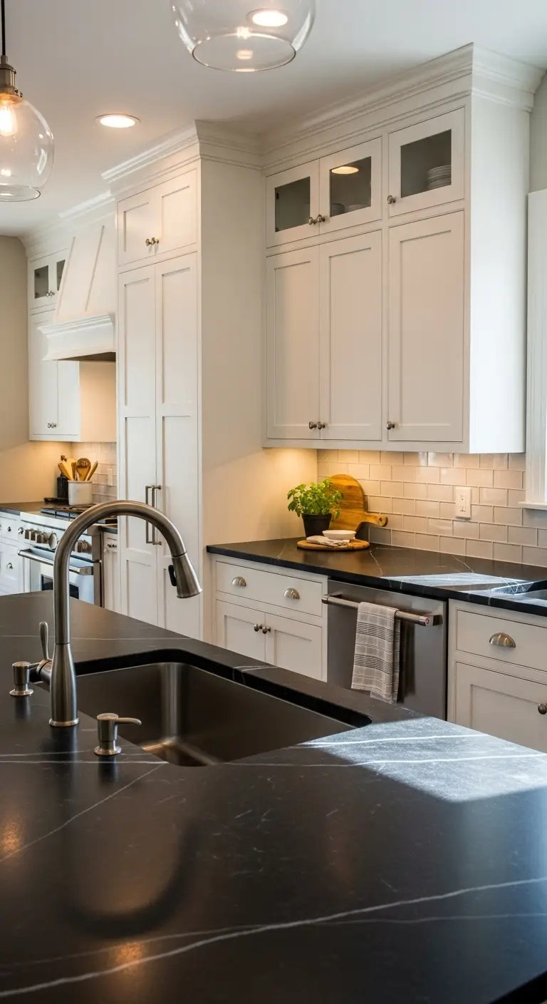 White Cabinets with Black Soapstone Countertops