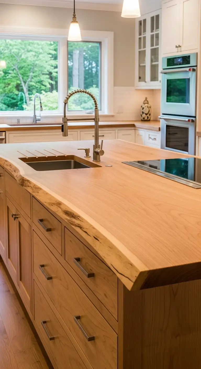 Maple Slab with Island Storage Drawers