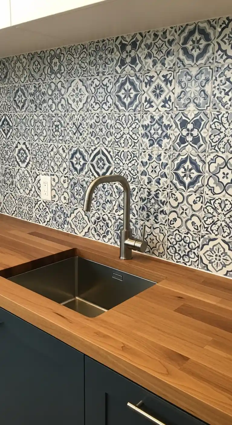 24. Patterned Tiles with Wooden Counters