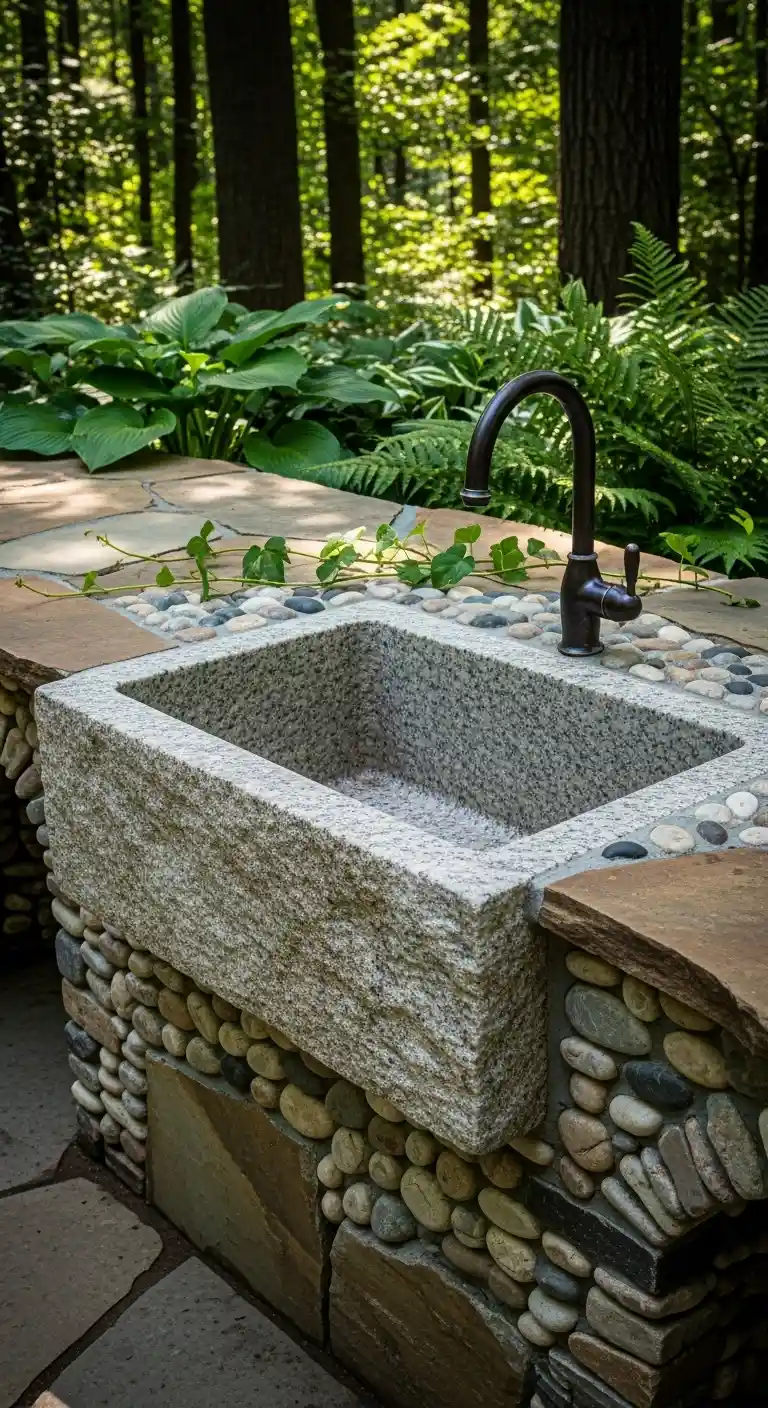 25. Rustic Stone Sink with Natural Finish