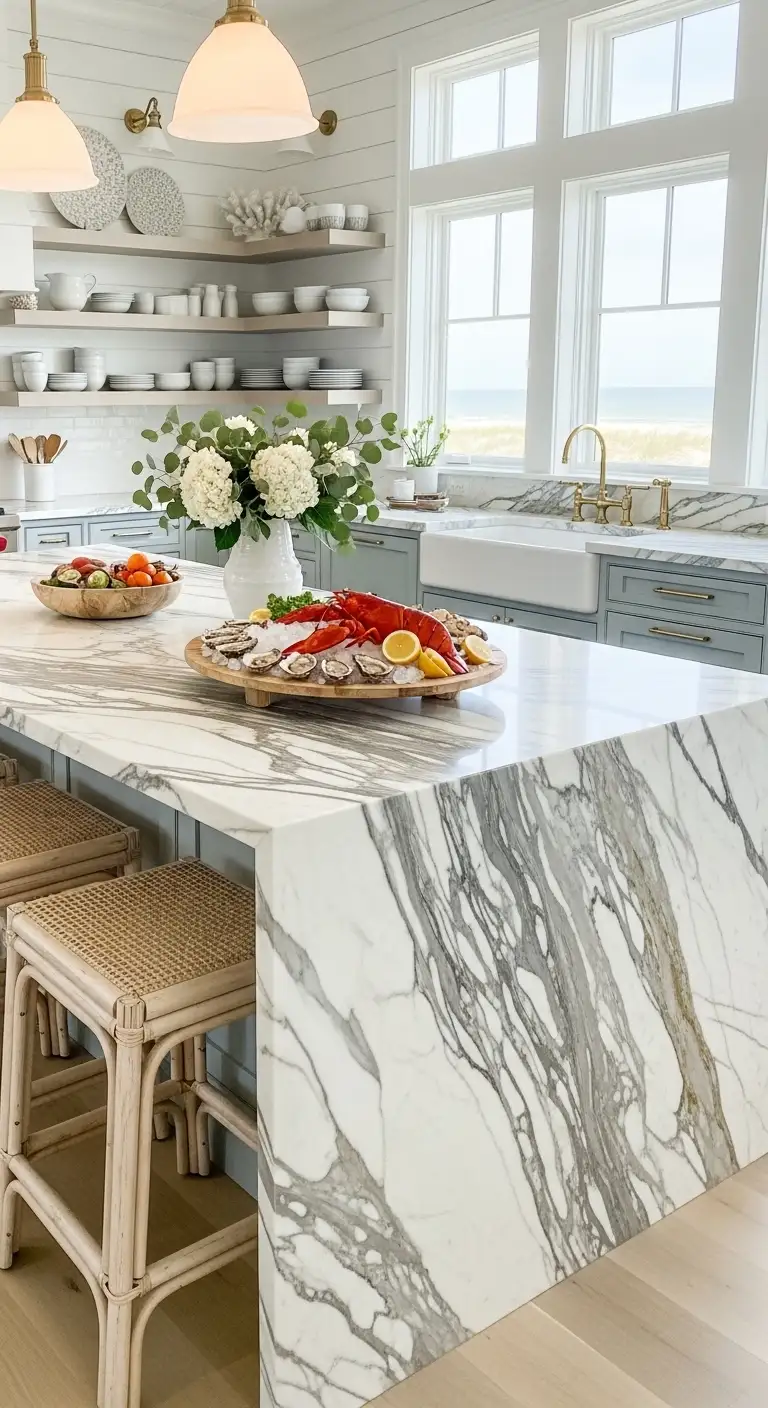 Calacatta Marble Island for a Coastal Kitchen