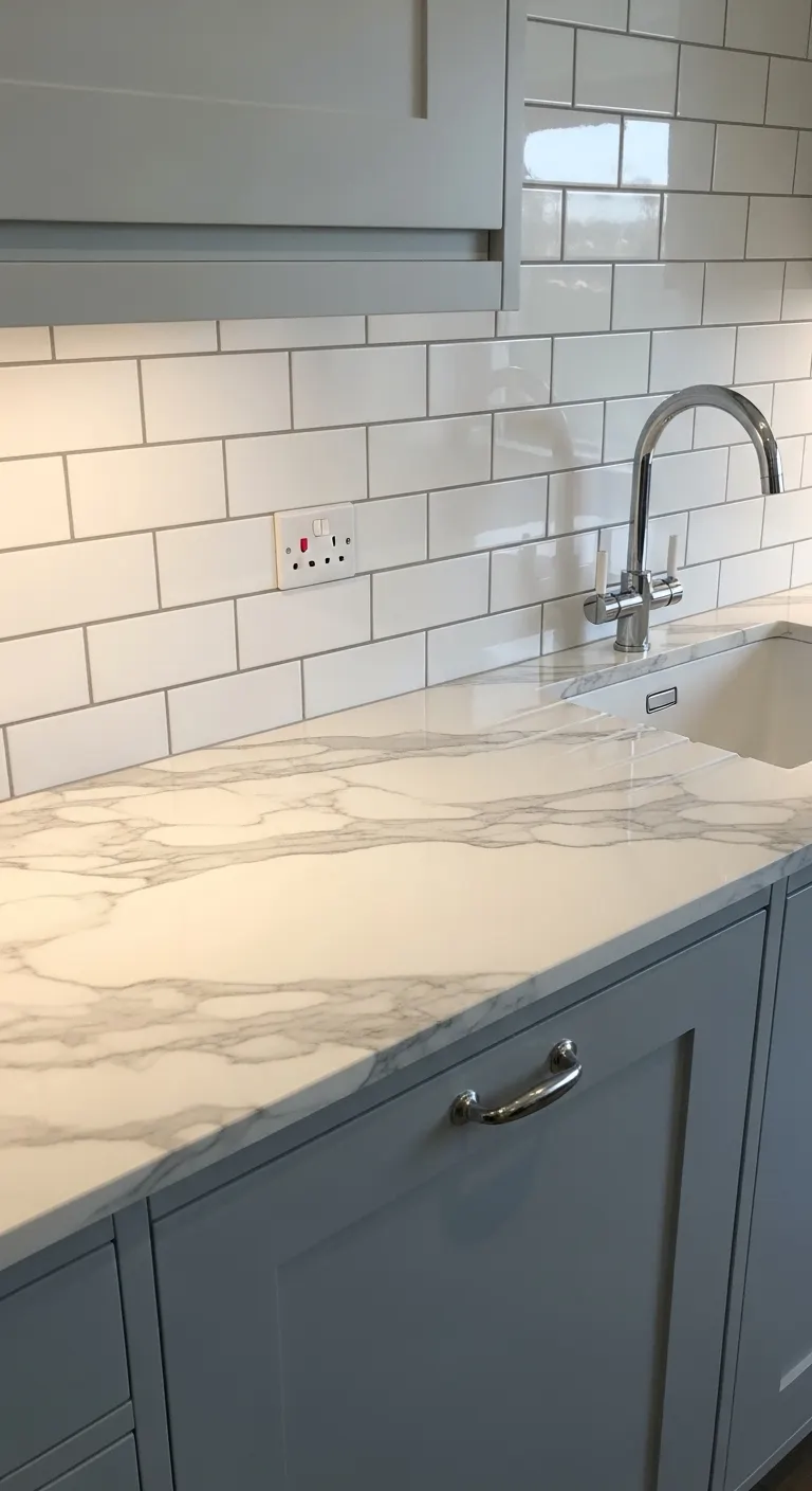 27. White Tiles with Marble-Look Porcelain Counter