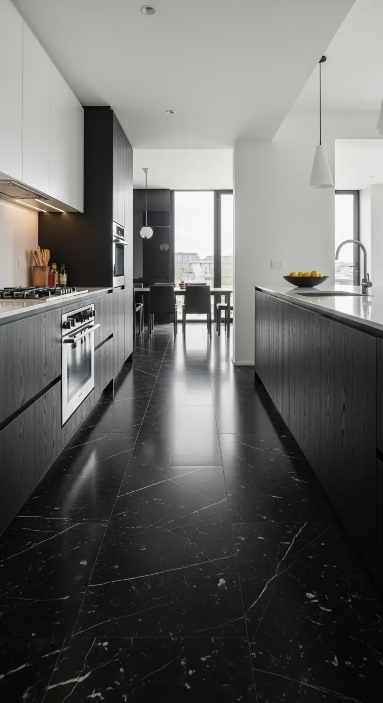 3. Black Marble Flooring