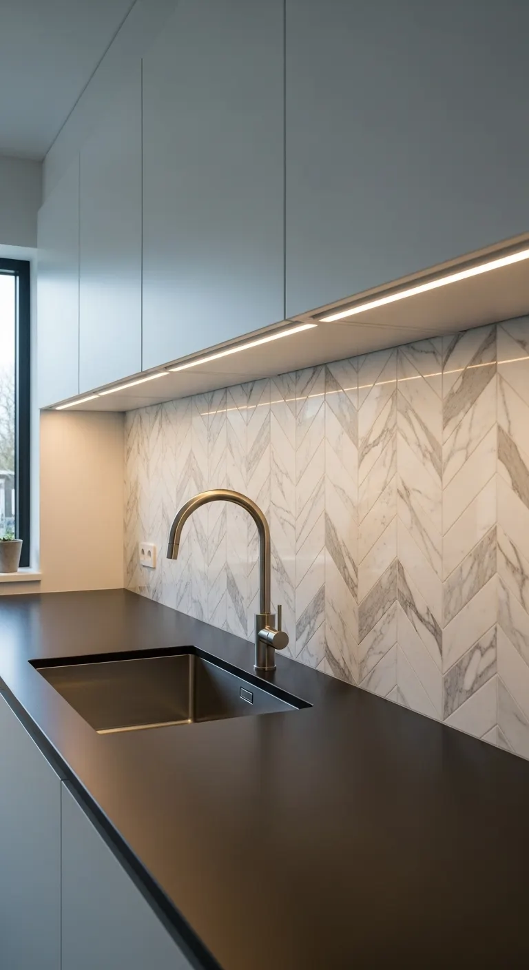 3. Chevron-Pattern Calacatta Backsplash