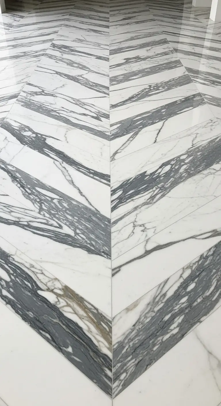 Chevron Pattern Calacatta Marble Floors