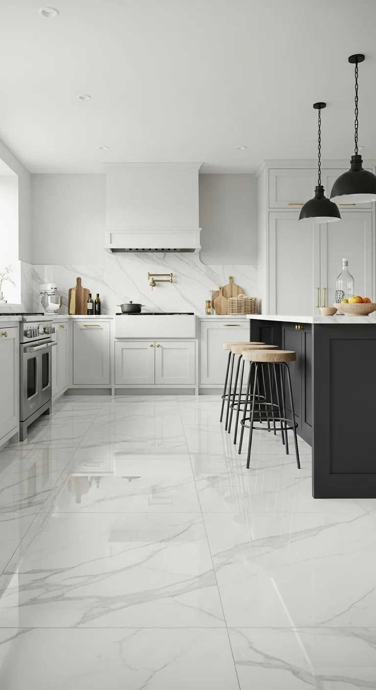 3. Marble-Inspired White Flooring