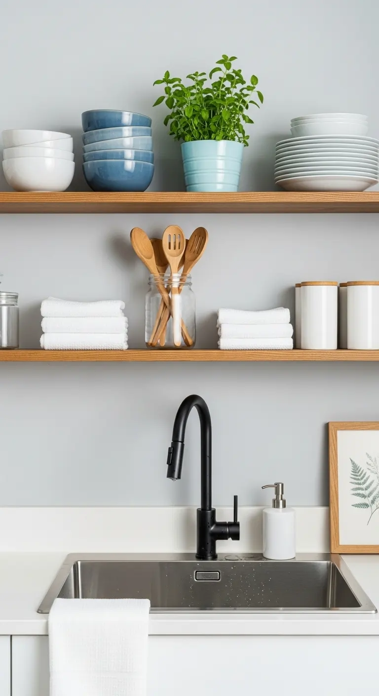 3. Opt for Open Shelving Above the Sink