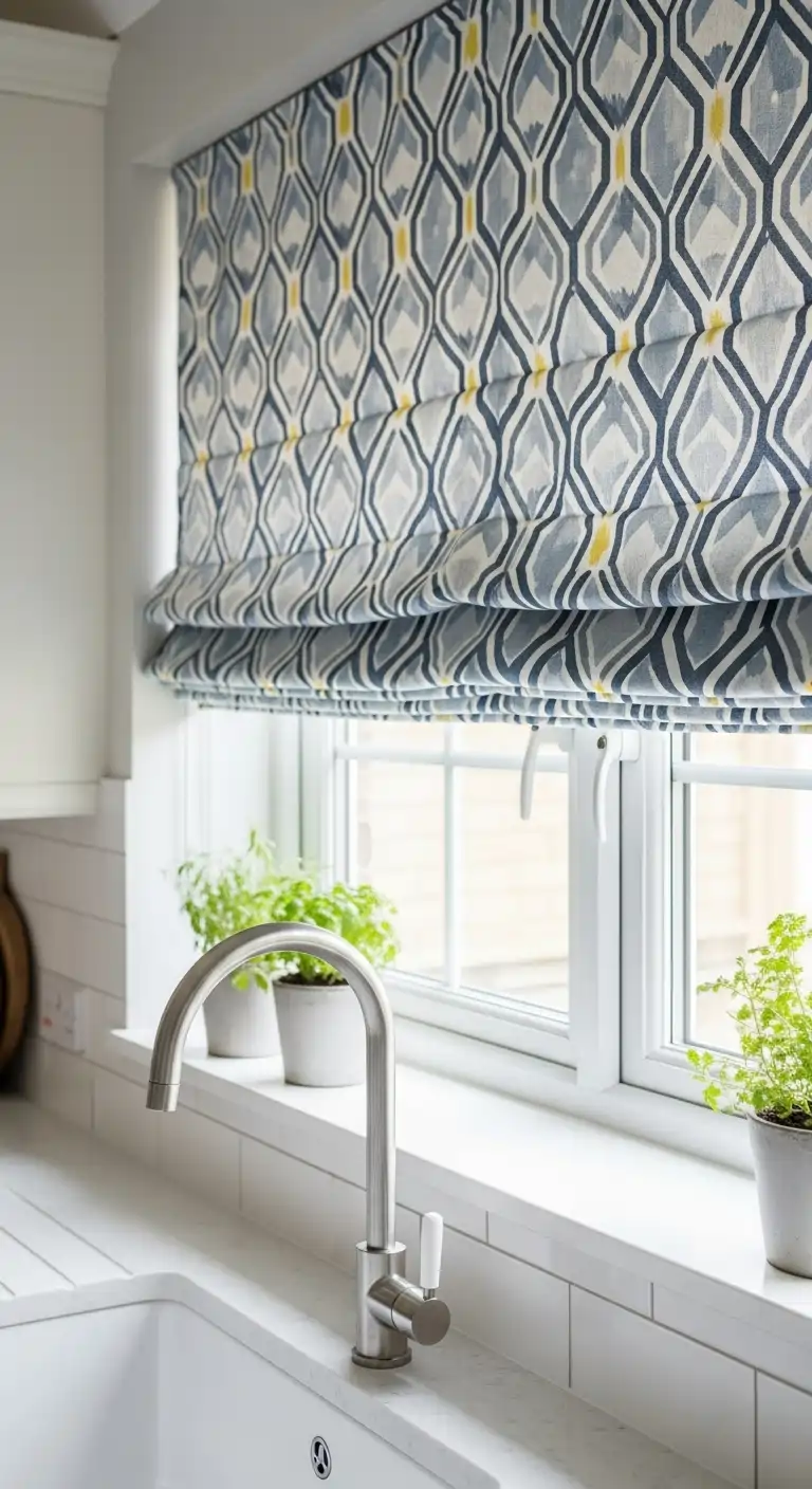 3. Roman Shades with Patterned Fabrics