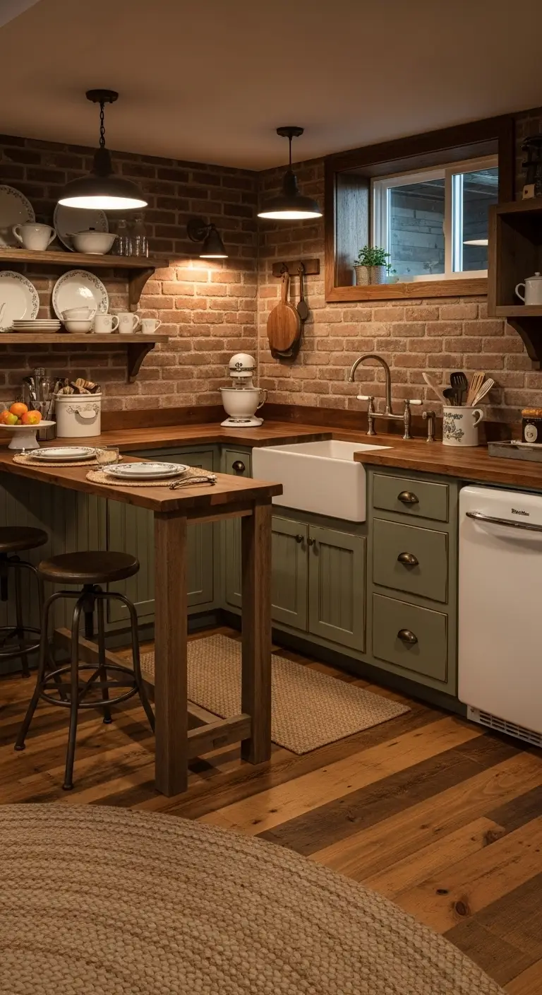 Rustic Farmhouse Basement Kitchenette