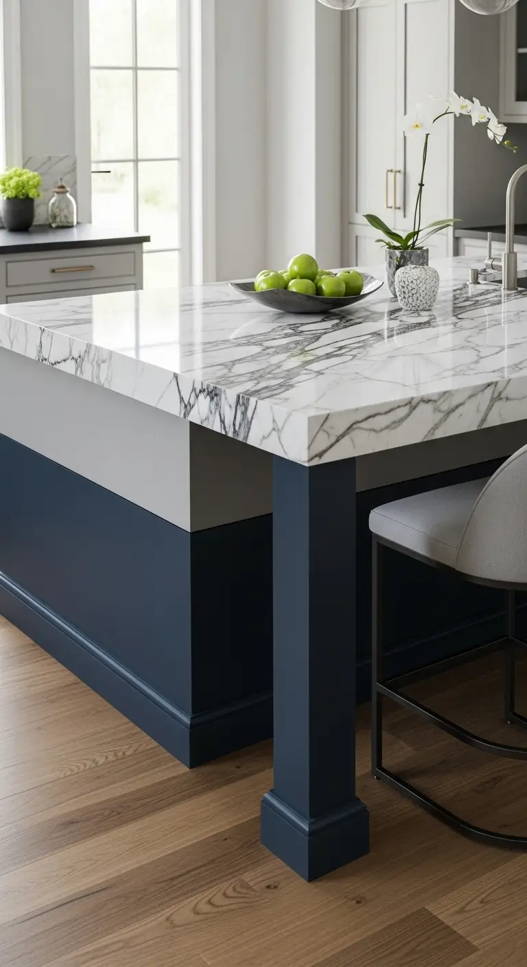 Two-Tone Island with Calacatta Marble Top