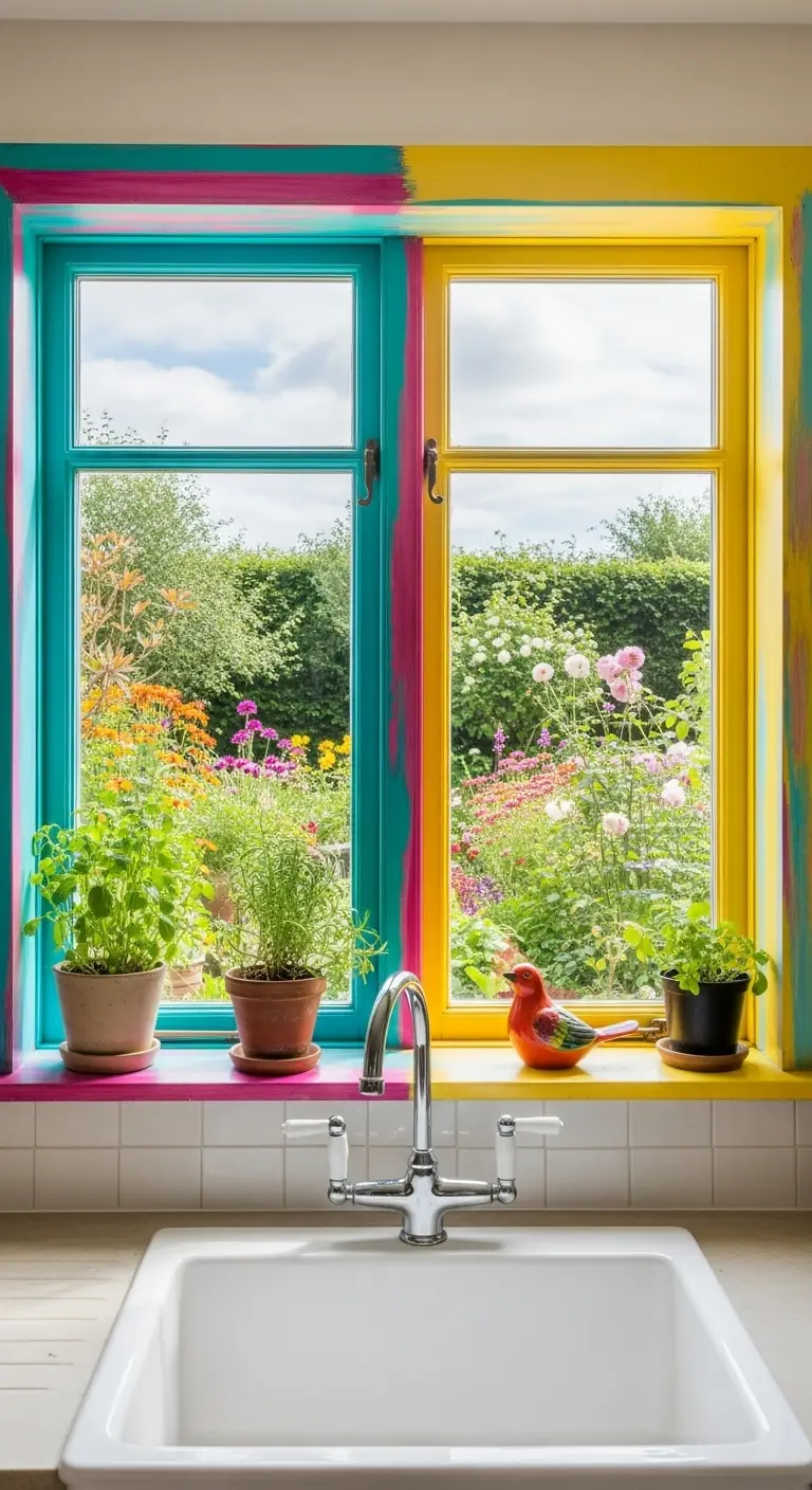 3. Vibrant Color Pop with Painted Window Frames