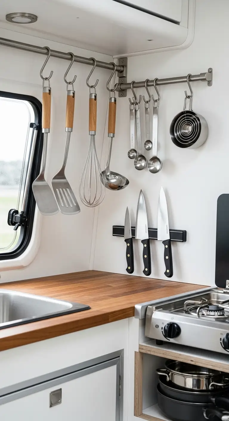 4. Hang Utensils with Hooks or Rails