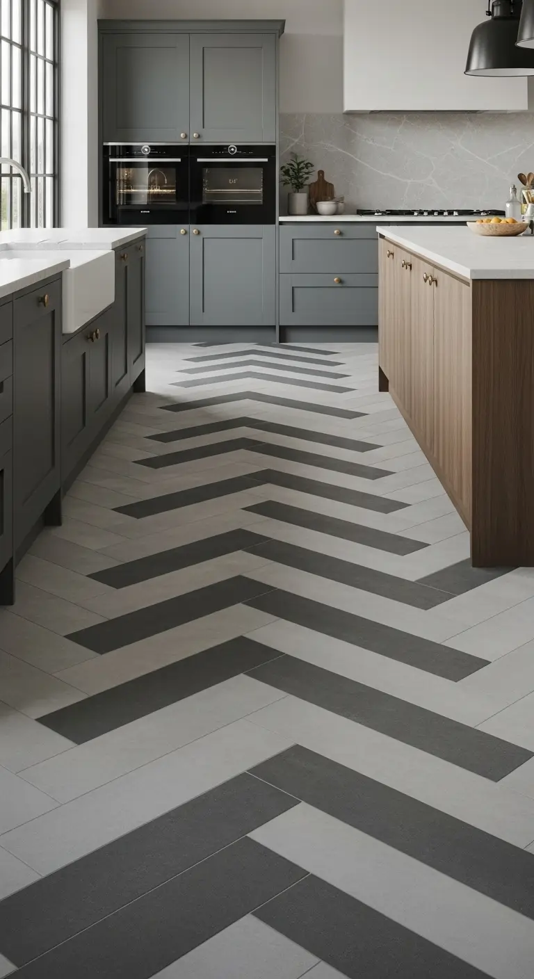 4. Herringbone Pattern Grey Tiles